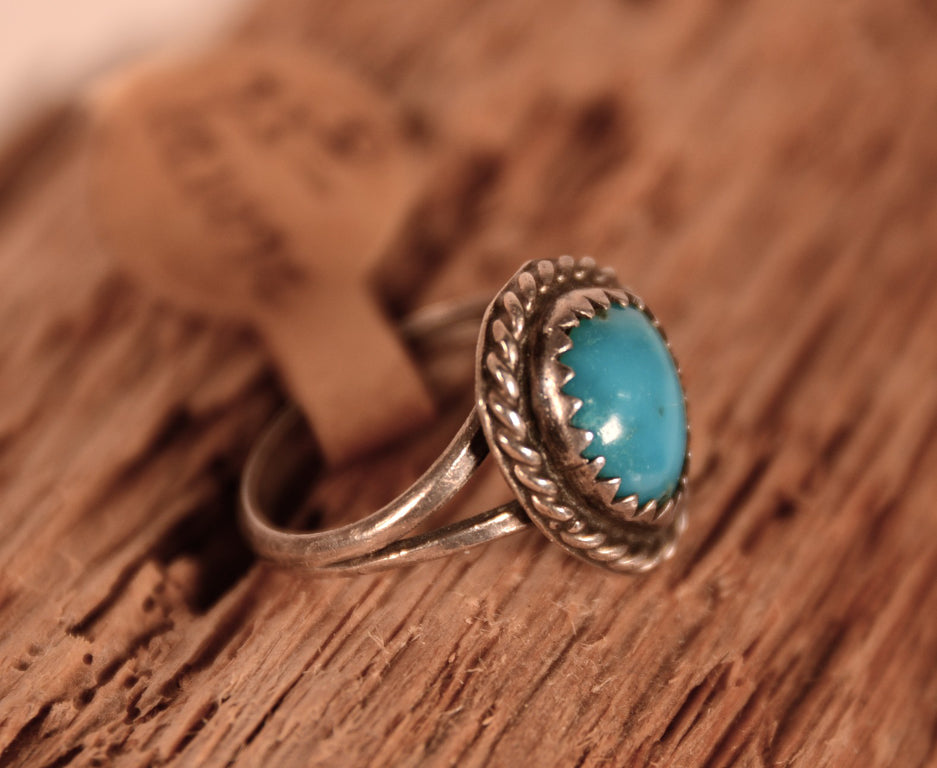 Zuni Pueblo Sterling Silver 1 Turquoise Stone Ring