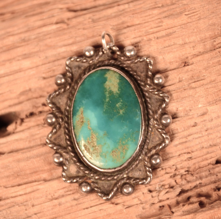 Navajo Sterling Silver 1 Turquoise Stone Pendant