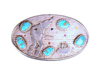 Navajo Tufa Sand Cast Silver and Turquoise Belt Buckle By Andrew Red Horse