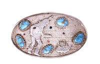 Navajo Tufa Sand Cast Silver and Turquoise Belt Buckle By Andrew Red Horse