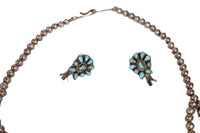 Zuni Pueblo Smaller Turquoise Cluster Squash Blossom Necklace and Earrings Set