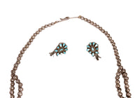 Zuni Pueblo Smaller Turquoise Cluster Squash Blossom Necklace and Earrings Set