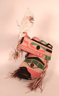 Northwest Coast Nootka Cedar Portrait Mask with Bear Headdress By Wilson "Buddy" George