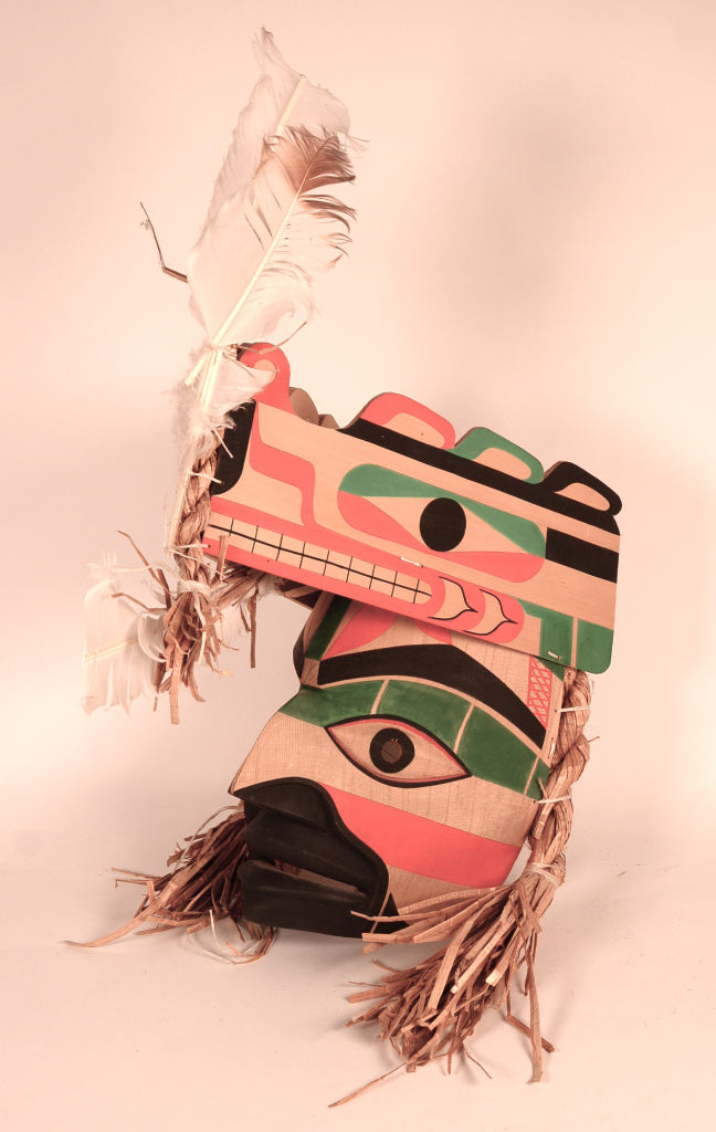 Northwest Coast Nootka Cedar Portrait Mask with Bear Headdress By Wilson "Buddy" George
