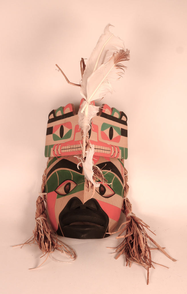 Northwest Coast Nootka Cedar Portrait Mask with Bear Headdress By Wilson "Buddy" George