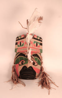 Northwest Coast Nootka Cedar Portrait Mask with Bear Headdress By Wilson "Buddy" George