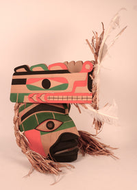Northwest Coast Nootka Cedar Portrait Mask with Bear Headdress By Wilson "Buddy" George