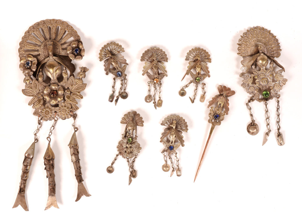 Peruvian Andean Tupu Shawl Pins with Sash Set of 8