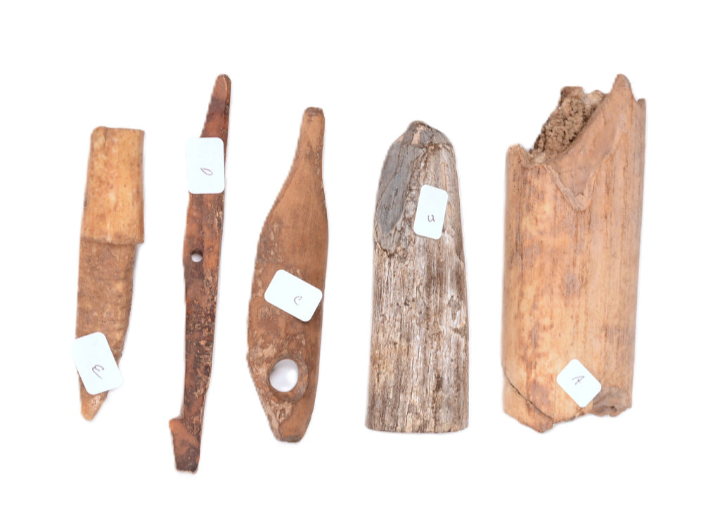 Inuit/Eskimo Walrus Ivory 3 tools and 2 Raw Ivory Pieces Set of 5