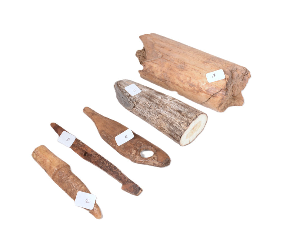 Inuit/Eskimo Walrus Ivory 3 tools and 2 Raw Ivory Pieces Set of 5