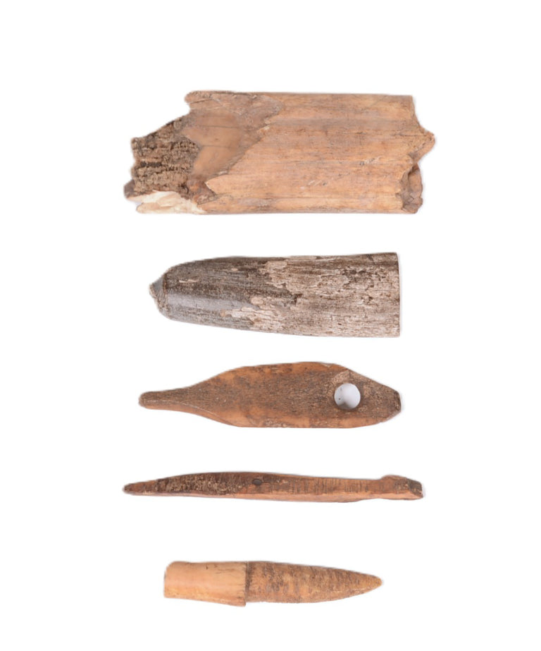 Inuit/Eskimo Walrus Ivory 3 tools and 2 Raw Ivory Pieces Set of 5