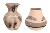 Navajo Grey Feather Pottery and Horsehair Vase By M. Bennett Set of 2