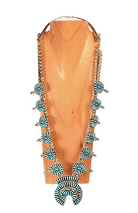 Navajo Turquoise and Sterling Squash Blossom Necklace