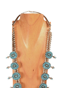 Navajo Turquoise and Sterling Squash Blossom Necklace