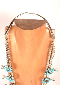 Navajo Turquoise and Sterling Squash Blossom Necklace