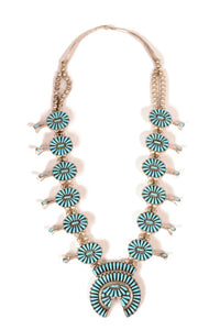 Navajo Turquoise and Sterling Squash Blossom Necklace