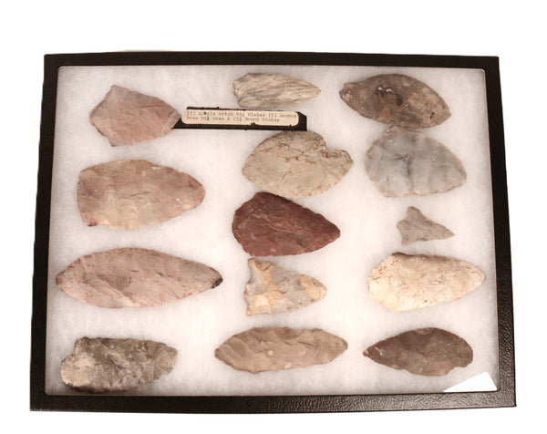 Midwest Frame of 14 Large Stone Artifact Blades