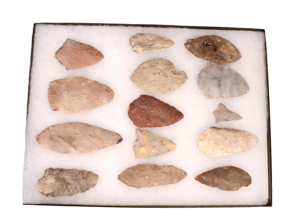 Midwest Frame of 14 Large Stone Artifact Blades