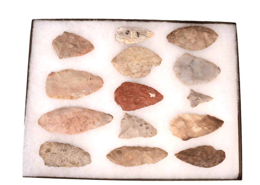 Midwest Frame of 14 Large Stone Artifact Blades