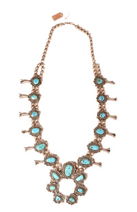 Navajo Sterling Silver and Turquoise Squash Blossom Necklace