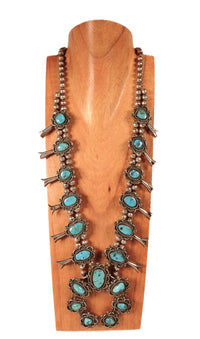 Navajo Sterling Silver and Turquoise Squash Blossom Necklace