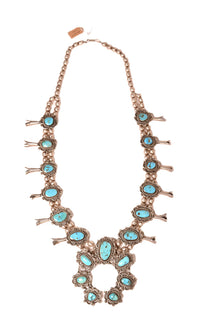 Navajo Sterling Silver and Turquoise Squash Blossom Necklace