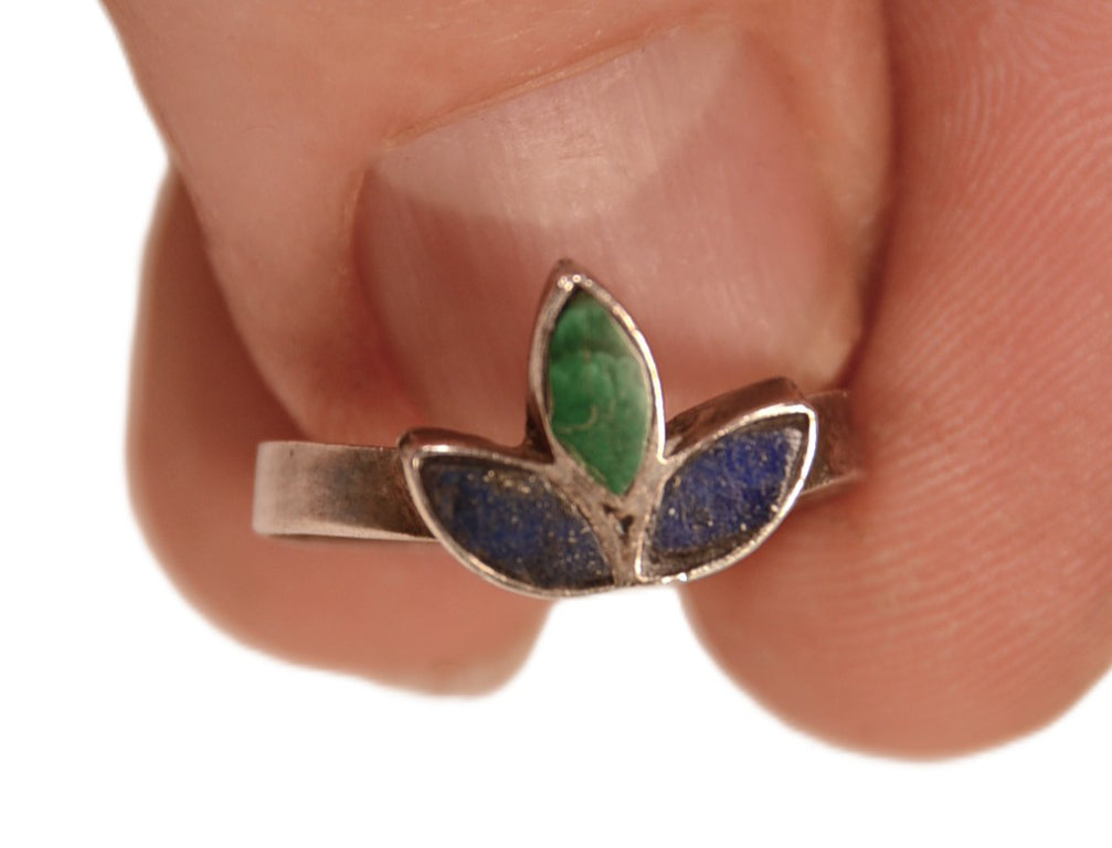 Navajo Sterling Silver with Turquoise and Lapis Inlay Ring