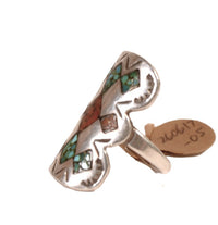 Navajo Sterling Silver and Turquoise and Coral Chip Inlay Ring