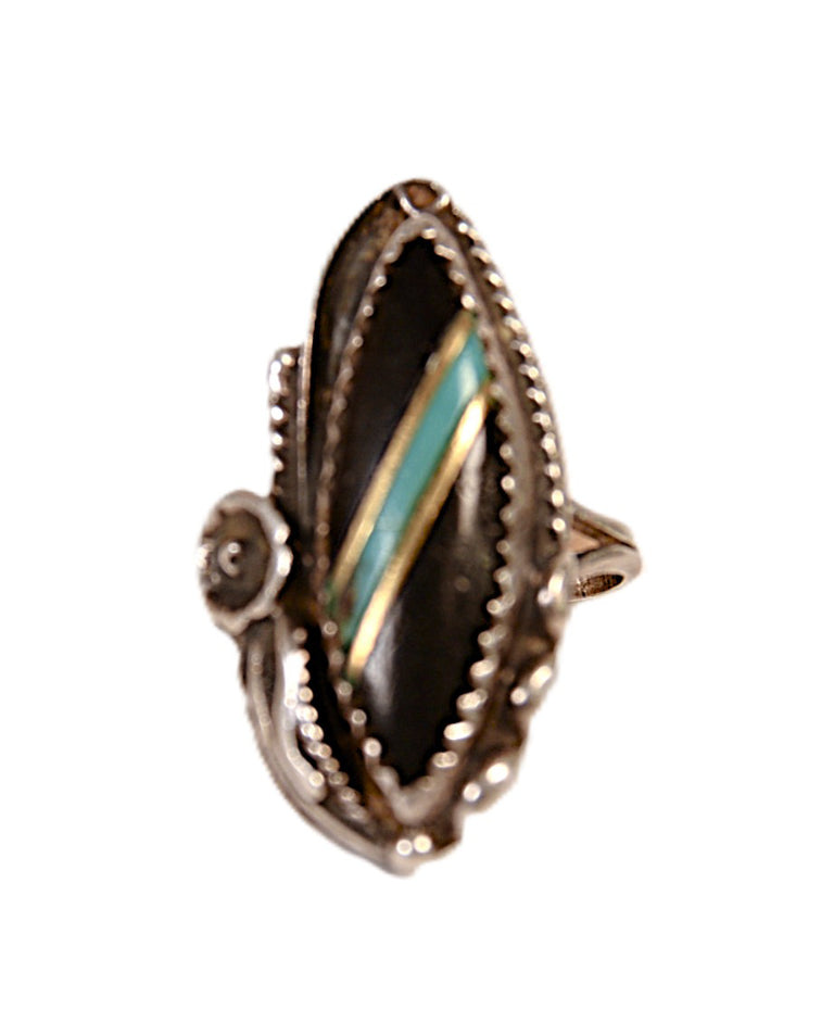 Zuni Pueblo Sterling Silver Inlay Ring