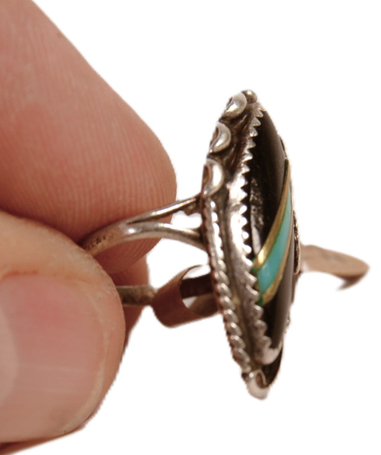Zuni Pueblo Sterling Silver Inlay Ring