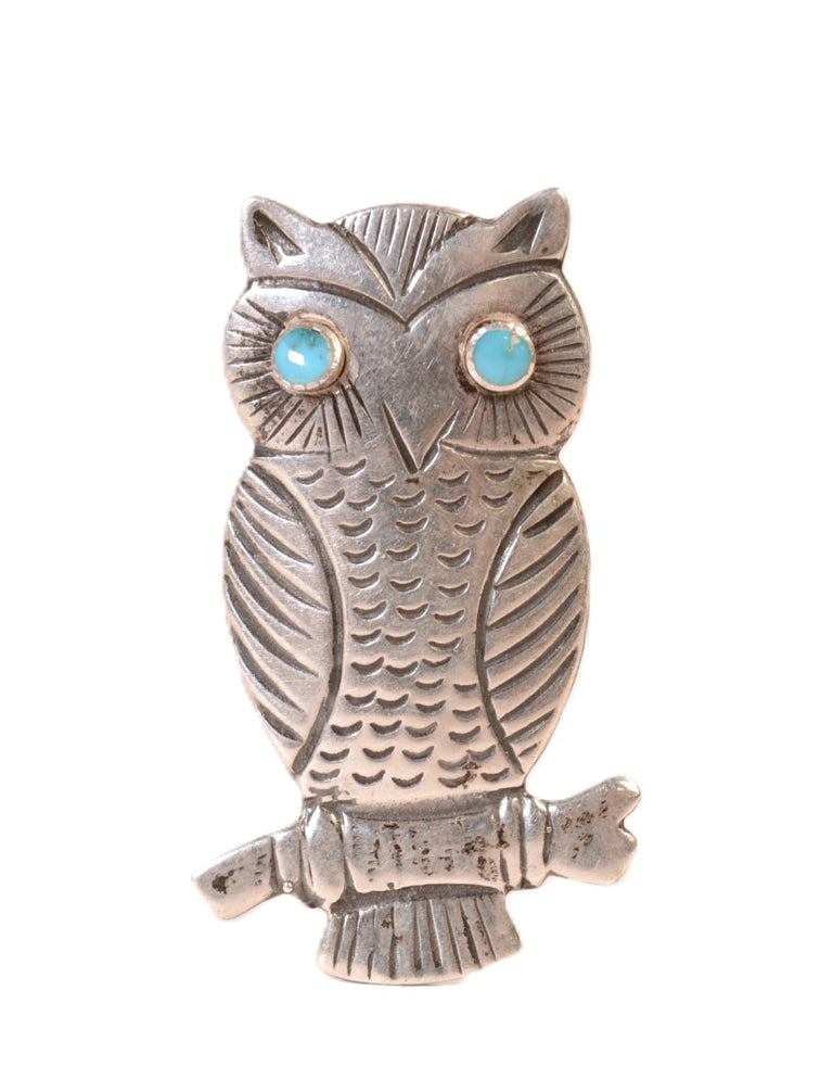 Zuni Pueblo Sterling Silver Owl Pin