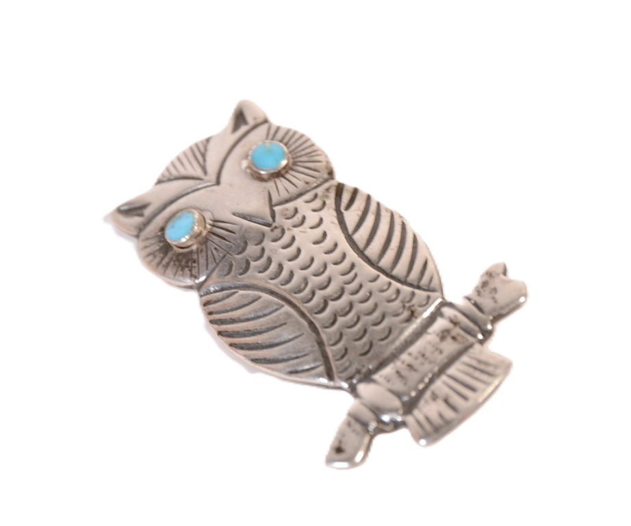 Zuni Pueblo Sterling Silver Owl Pin