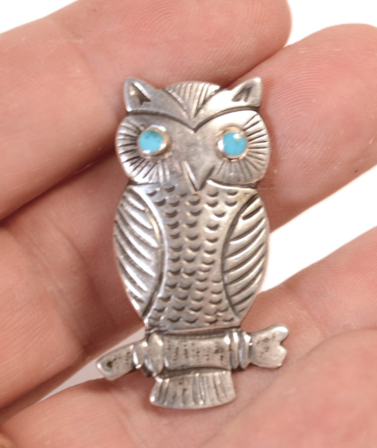 Zuni Pueblo Sterling Silver Owl Pin