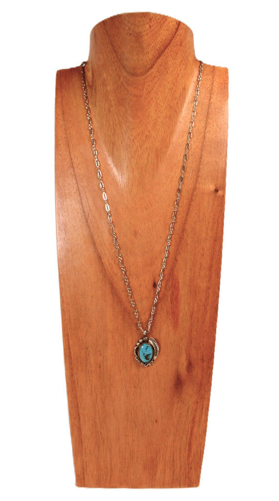 Navajo Sterling Silver Turquoise Pendant Necklace