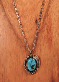 Navajo Sterling Silver Turquoise Pendant Necklace