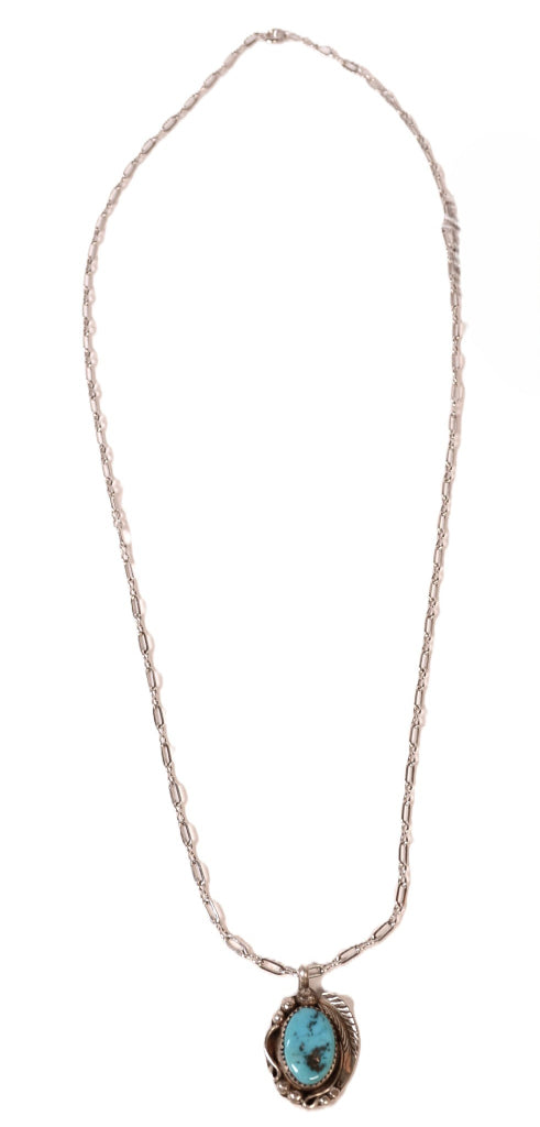 Navajo Sterling Silver Turquoise Pendant Necklace