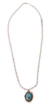 Navajo Sterling Silver Turquoise Pendant Necklace