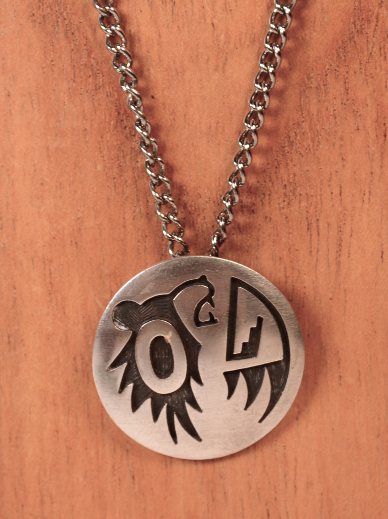 Hopi Pueblo Sterling Silver Overlay Pendant Necklace