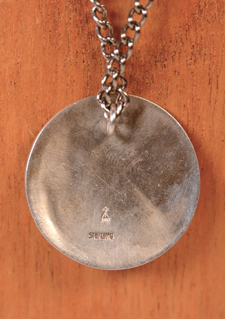 Hopi Pueblo Sterling Silver Overlay Pendant Necklace
