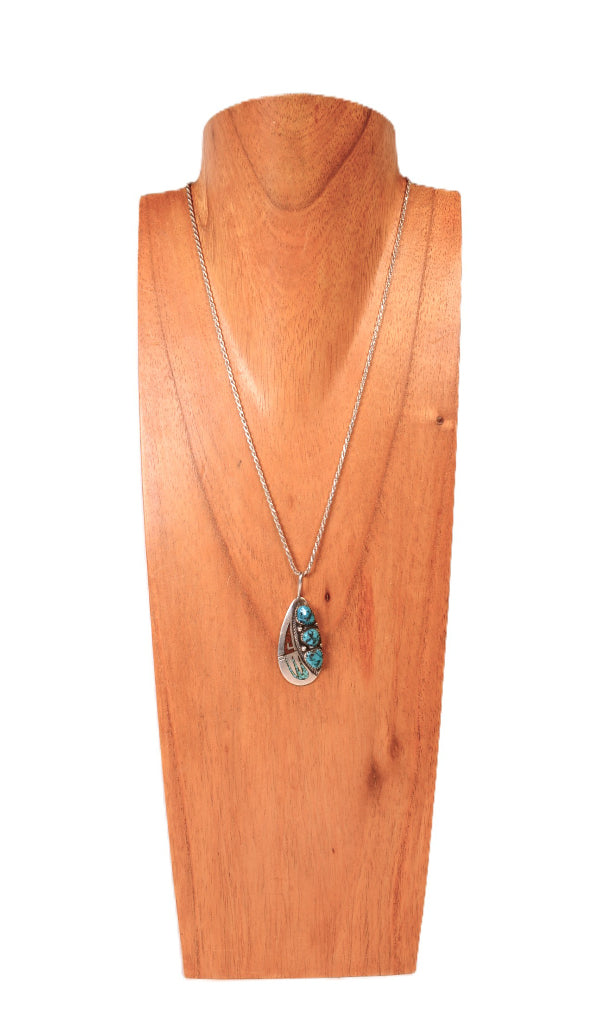 Navajo Sterling Silver Chip Inlay Pendant Necklace