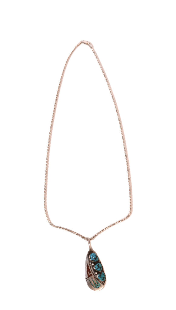 Navajo Sterling Silver Chip Inlay Pendant Necklace