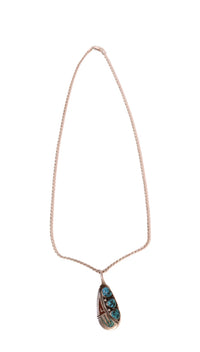 Navajo Sterling Silver Chip Inlay Pendant Necklace