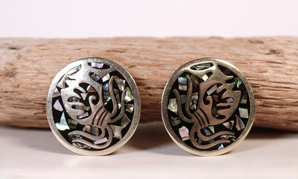Antique Taxco Mexico Silver Clip Earrings