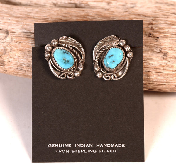 Navajo Sterling Silver Turquoise Clip Earrings