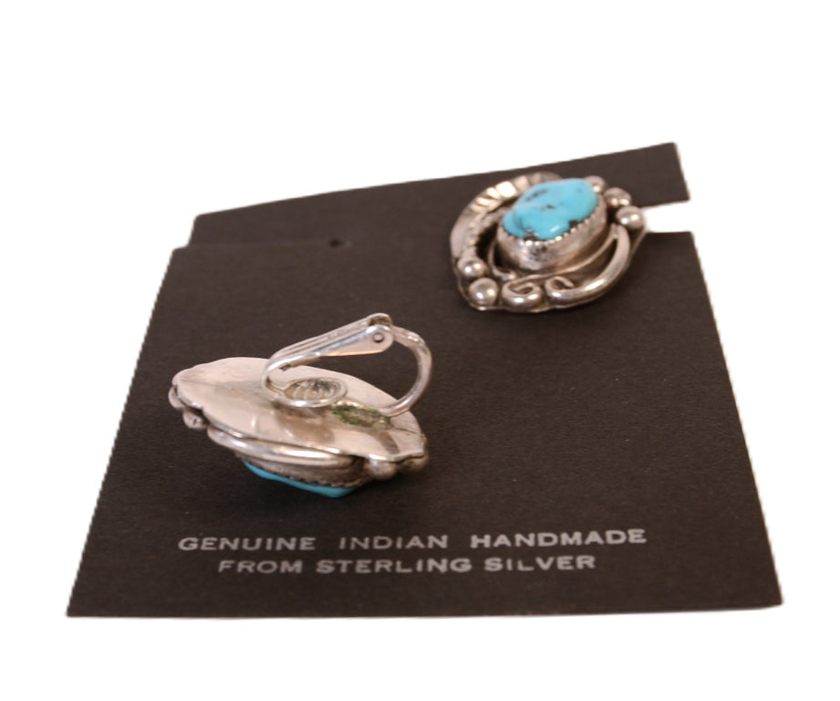 Navajo Sterling Silver Turquoise Clip Earrings