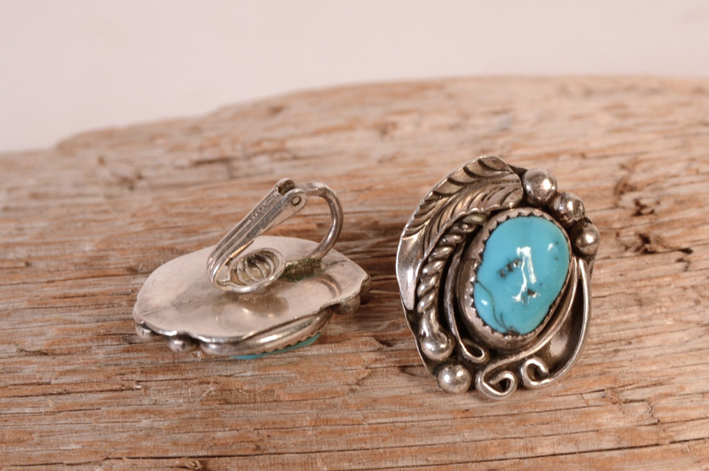 Navajo Sterling Silver Turquoise Clip Earrings