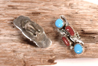 Navajo Sterling Silver Turquoise and Coral Clip Earrings