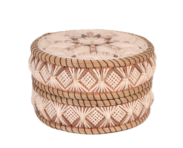 Ojibwe Birch Bark and Quill Basket By Marie Reollet