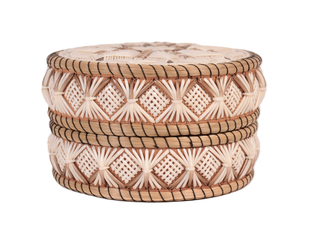 Ojibwe Birch Bark and Quill Basket By Marie Reollet