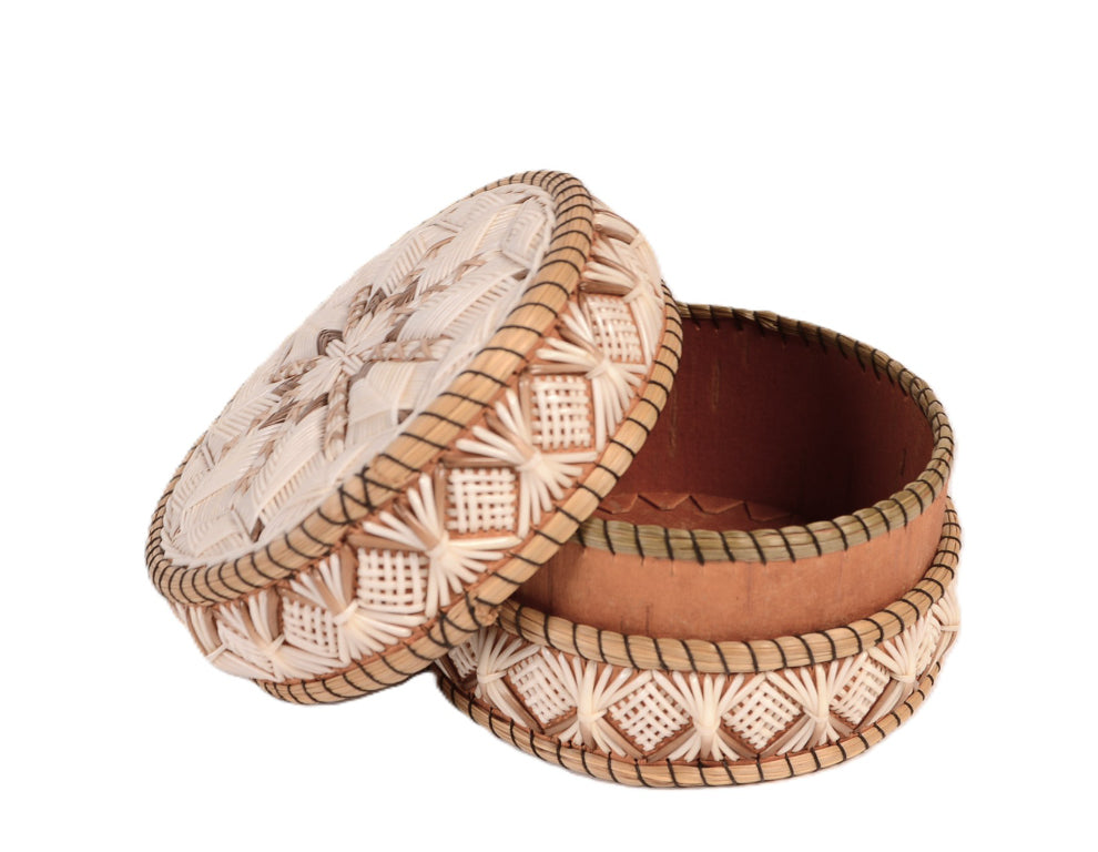 Ojibwe Birch Bark and Quill Basket By Marie Reollet